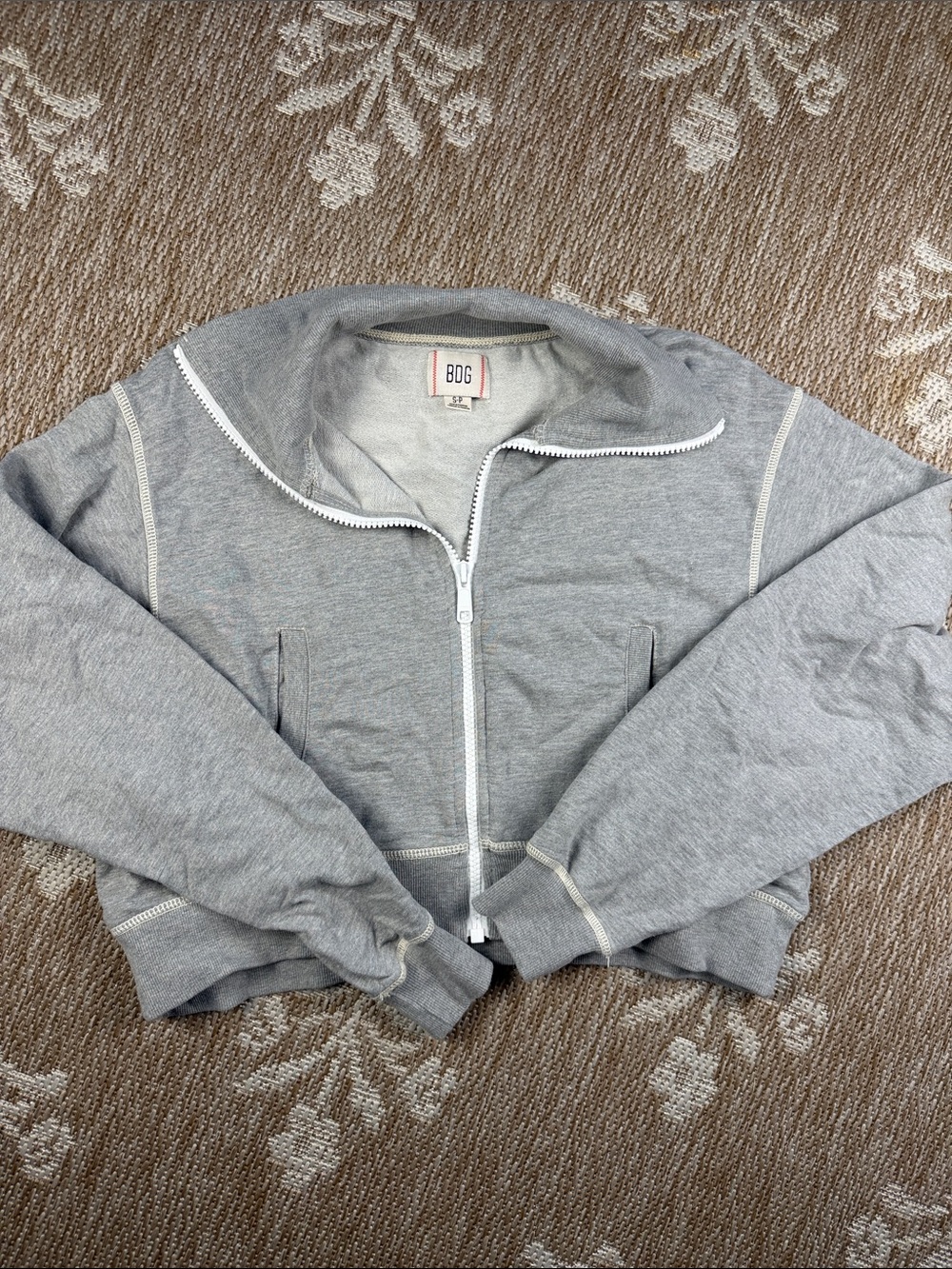 BDG Light Gray Cropped Zip-Up Sweatshirt Jacket